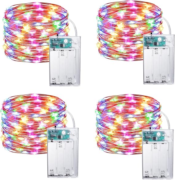 Joomer LED Fairy Lights Battery Operated, 4Pack Each 16FT 50LED, Multicolor