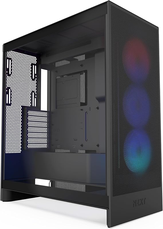 NZXT H7 Flow RGB | fanlı orta kule ATX hava akışı muhafazası | doğrudan GPU soğutma için zeminde fan destekler | 360 mm tek çerçeveli fan | kablo yönetimi | siyah