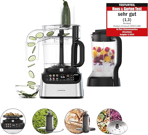 Kenwood MultiPro OneTouch FDM73.480SS Compact Food Processor & Stand Mixer 6 Accessories 6 Automatic Programmes Variable Speed & Pulse Function Integrated Scale 1000 W Silver