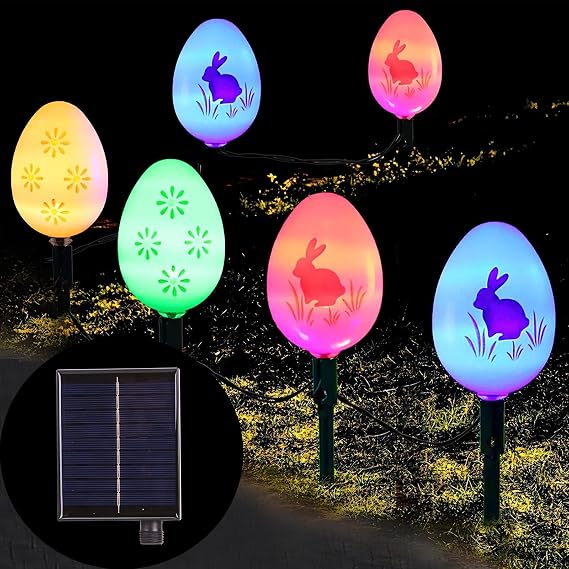 25 FT 20 Packs Easter Eggs Decor String Lights, 8 Modes Colorful Easter Solar Light Outdoor, Waterproof Stake Egg Pathway Light for Garden Patio Lawn Yard