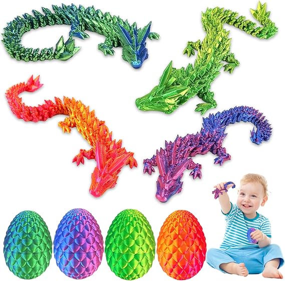 4PCS Dragon Egg with Dragon Inside,3D Dragons Eggs,Articulated Dragons Crystal,3D Printed Fidget Toy,Home Desk Decor Desk Toys,Gifts for Kids,Adults