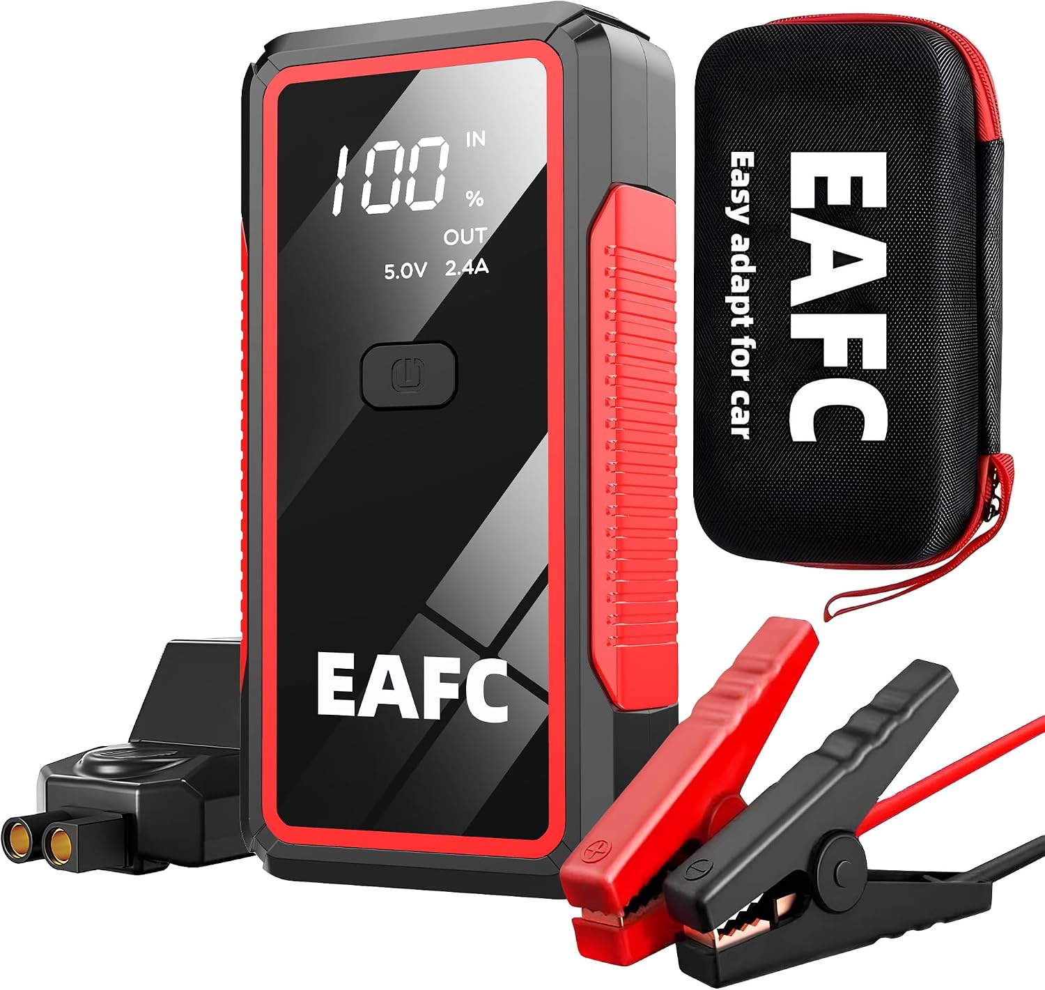 EAFC 2000 A Jump Starter Power Bank 12 V Car Battery Booster - Portable Starter for Car Truck Motorcycle - with LCD Display LED Lamp Smart Cable & USB-C - Ideal for Winter Travel & Emergencies