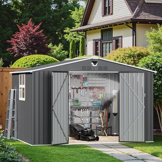 10x8 FT Metal Storage Shed with Window,Outdoor Storage Building,Large Backyard Sheds