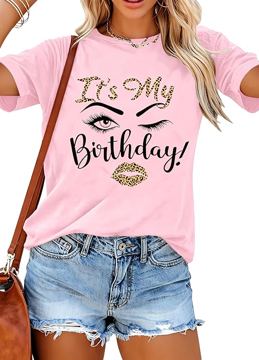 Birthday Shirts for Women: Happy Birthday Party Short Sleeve Tops