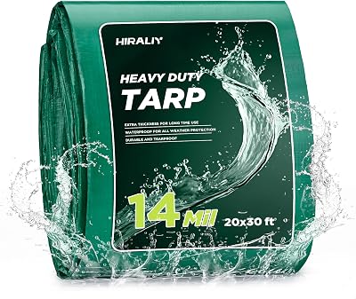HIRALIY 14 Mil Tarp Waterproof 20x30 Feet, Thick Heavy Duty Tarp with Reinforced Grommets for Firewood, Roof, Camping, Patio, Pool, Boat, Dump Trailer