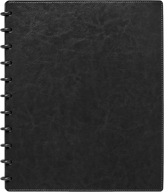 Levenger Circa Smooth Sliver Faux Leather Discbound Notebook Journal with Pockets, Black, Letter