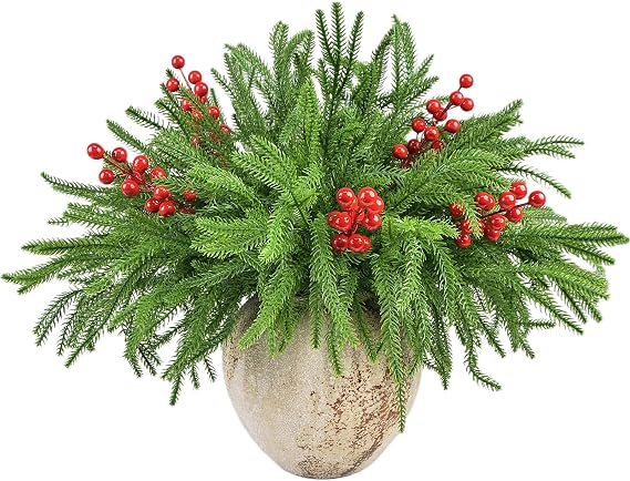 18PCS Christmas Artificial Pine Branches Set, Norfolk Pine Needles Decor
