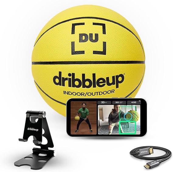 DribbleUp Smart Basketball Starter Pack At-Home Basketball Training System for with App-Based Virtual Coach, Real-Time Feedback | Dribble Up Premium Composite Leather, Indoor/Outdoor