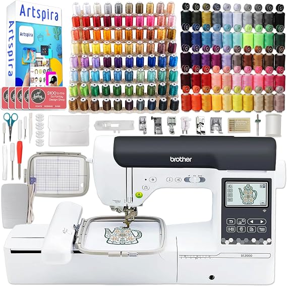 Brother SE2000 5" x 7" Combo Embroidery & Sewing Machine with Deluxe 130 Thread Spools & Accessories