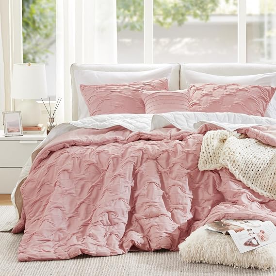 Comfort Spaces All Season King Size Comforter Set for Girls, 4 Piece, Pink