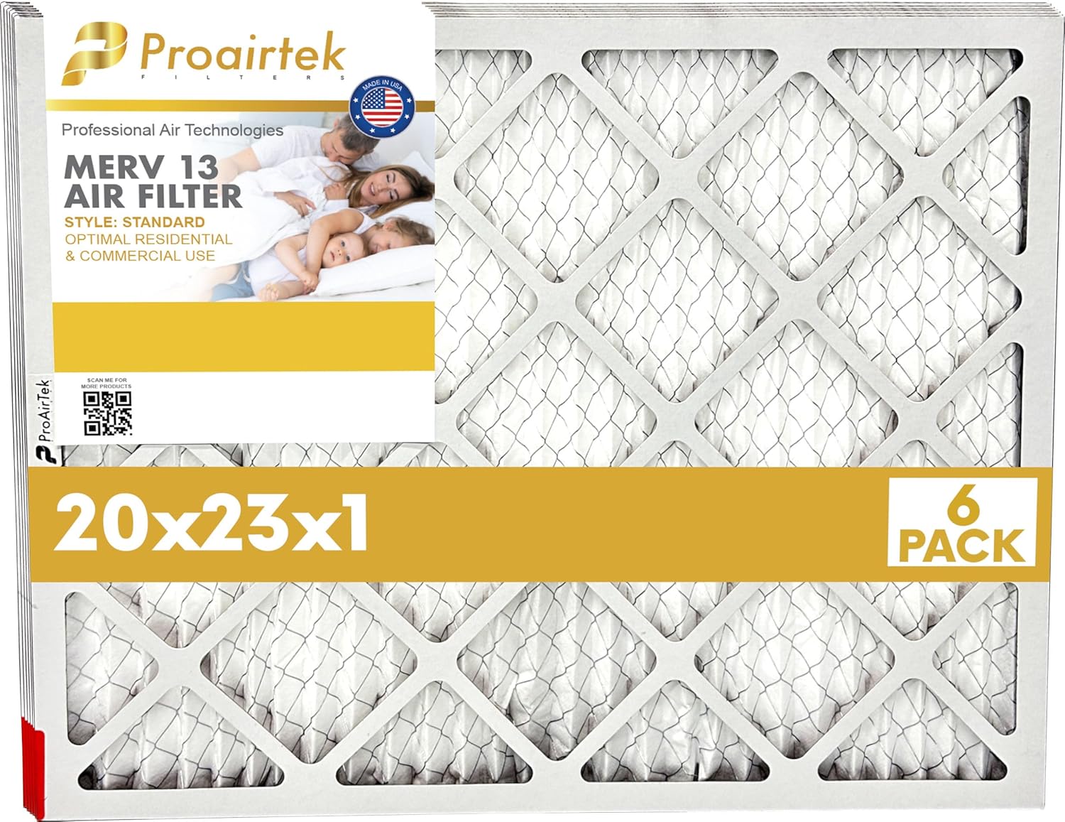 Proairtek AF20231M13SWH Model 20x23x1 Pack of 6 Air Filters, MERV 13; Ideal for Anyone Wanting Clean, Crisp Air in Their Home; Offers Enhanced Airflow and Efficiency; High-performance Filtration