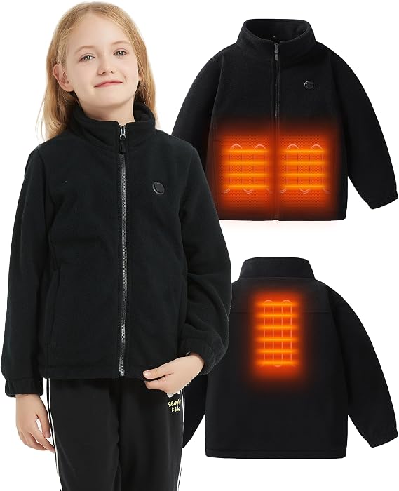 HEWINZE Kids Heated Jacket,Fleece Jacket for Kids, Electric Heating Warming Jacket with 5V Battery Pack.