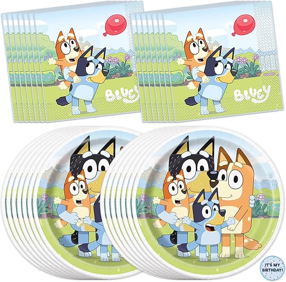 Bluey Plates and Napkins 16-Pack, Bluey Birthday Decorations Party Supplies | Officially Licensed Bluey Party Decorations, Made in USA