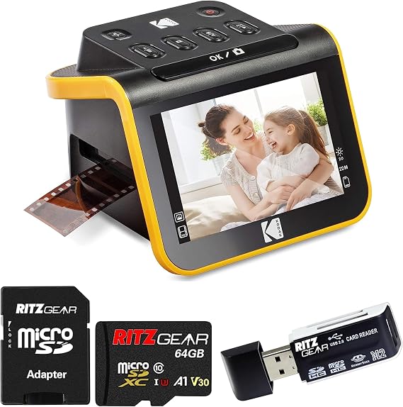 Kodak Slide N Scan Digital Film Scanner 5"" Screen - Negative Film and Slide Digitzer, Convert Color & B&W Negatives & 35mm, 126mm, 110 mm Film to 22MP JPEGs with 64GB SD Card & Card Reader, Black