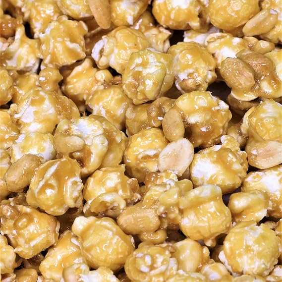 Gourmet Caramel Nut Popcorn with Peanuts by Its Delish, 2 lbs Bulk Bag Caramel Air Popped Sweet Crunchy Glazed Carmel Corn With Nuts Snack, Movie Night, Parties - Gluten Free, Vegan, Kosher