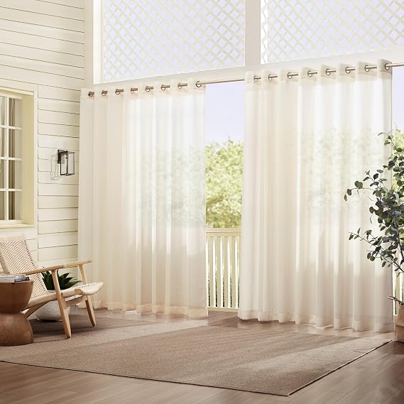 Threadmade Carmen Sheer Extra Wide Indoor/Outdoor Sheer Window Curtain, Ivory - 114" W x 84" L