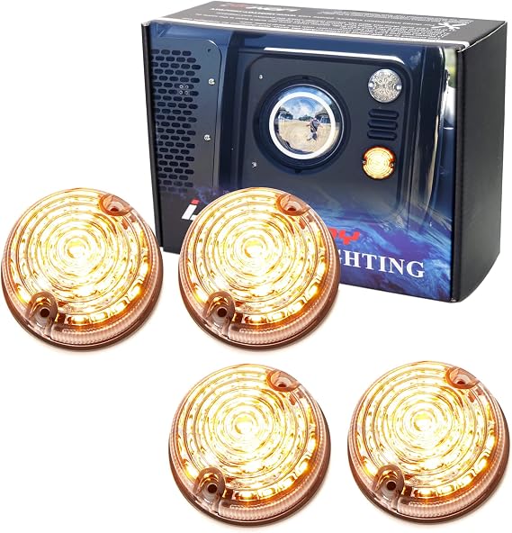 iJDMTOY 4pc Set Clear Lens Amber LED Front & Rear Turn Signal Light Upgrade Kit Compatible with Land Rover Defender Series 1 2 2A 3