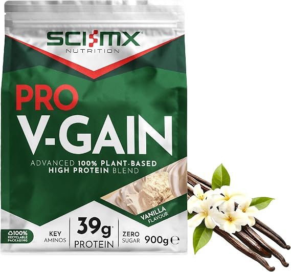 SCI-MX Pro-V Gain • Vegan Vanilla Flavour • 900g (20 servings) | SCI-MX Pro-V Gain • Vegan Vanilla Flavour • High Protein Formula • Muscle Growth Support • Plant Based Nutrition