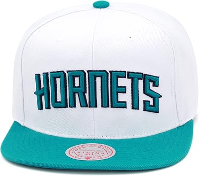 Mitchell & Ness Charlotte Hornets Core Basics Snapback Hat Adjustable Cap - WhiteTeal