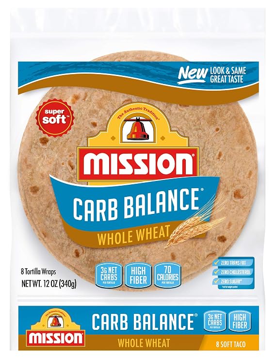 Mission Carb Balance Soft Taco Whole Wheat Tortillas | Low Carb, Keto, Whole Grains | High Fiber, No Sugar | Small Size | 8 Count