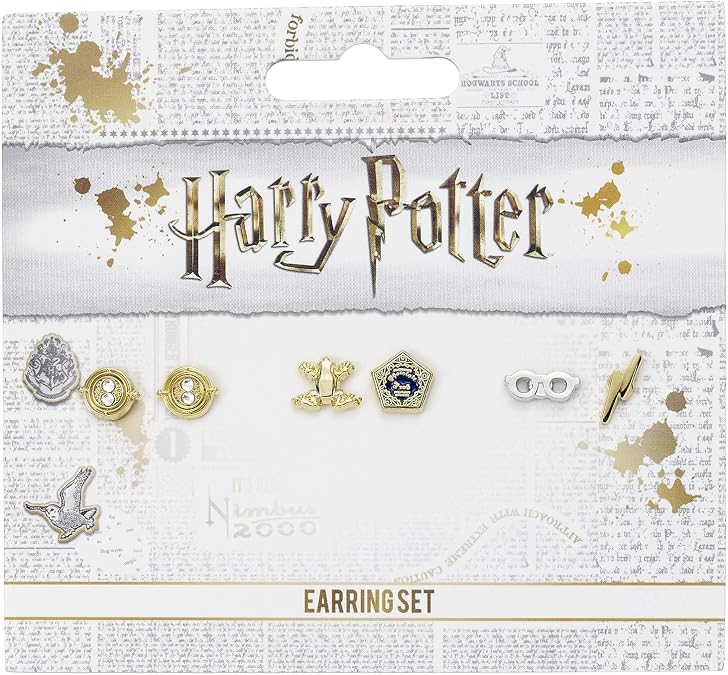 Official Harry Potter Stud Earring Set including Time Turners, Chocolate Frogs, and Glasses with Lightning Bolt earrings WE0106