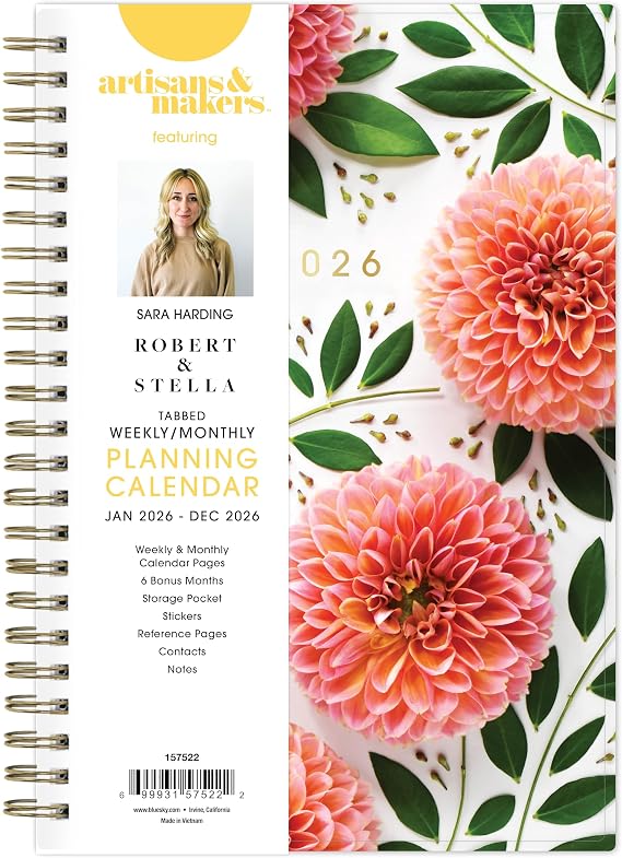 Blue Sky 2026 Weekly & Monthly Planner Calendar, 5"x8", Bright Dahlias | January 2026 - December 2026, Flexible Cover, Durable Wire Binding, Laminated Tabs, Pocket, Stickers, Sara Harding