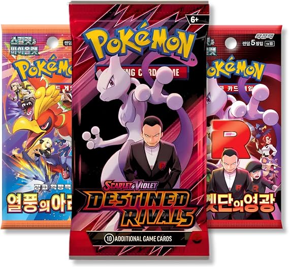 Pokemon Destined Rivals Mixed Booster Pack Bundle – Destined Rivals 3 Pack - 1 x English Pokemon Pack,1 x Korean Heatwave & 1 x Glory of Team Rocket That Mouse Fashion Import