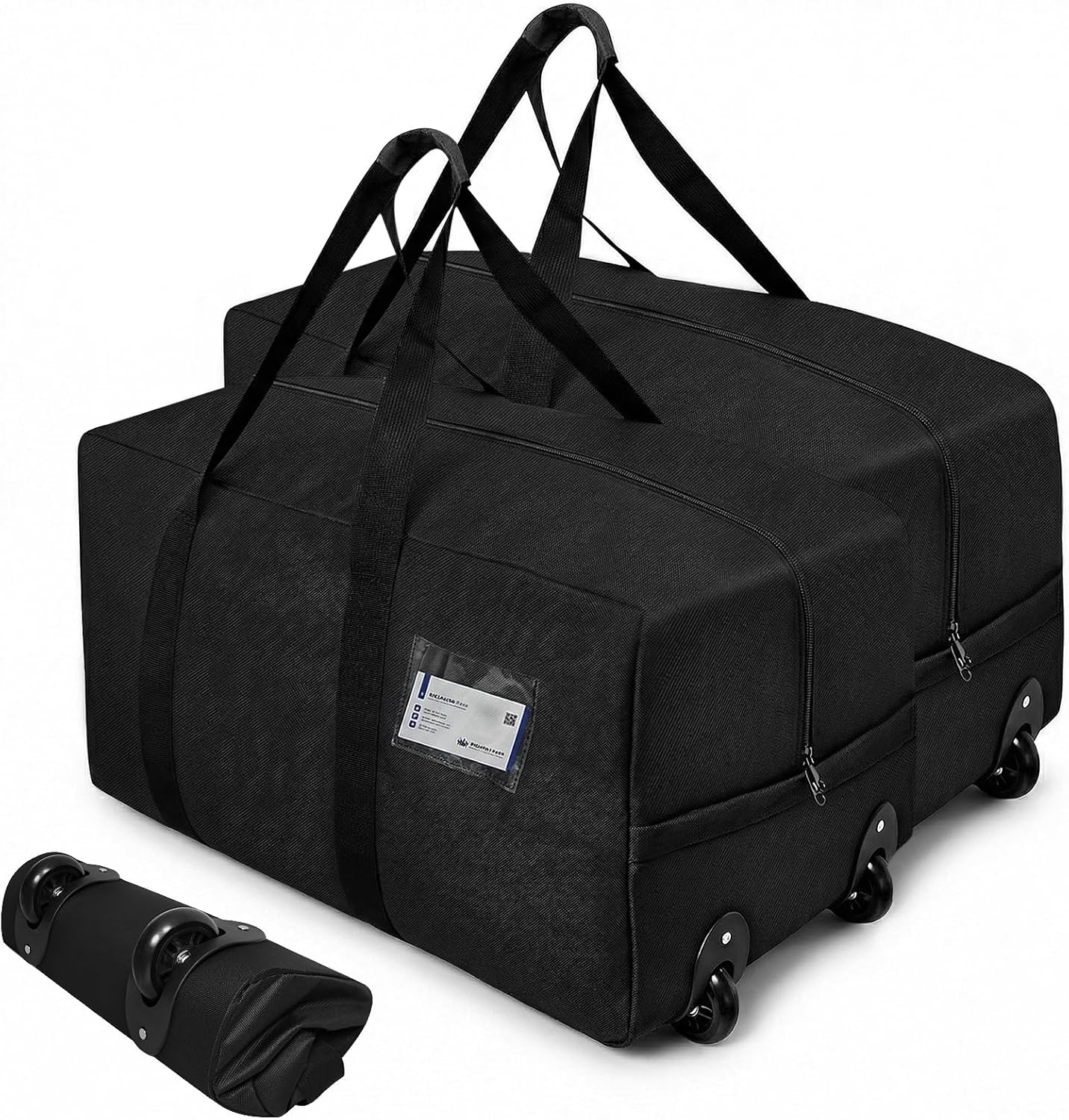 Teamkio 2 Pack Travel Duffle Bag with Wheels, 92L Large Multi-Purpose Waterproof Holdall Luggage Bags, Foldable Wheeled Duffle Bag with Rollers for Moving, Camping, Sports, Outdoor (75x35x35cm)