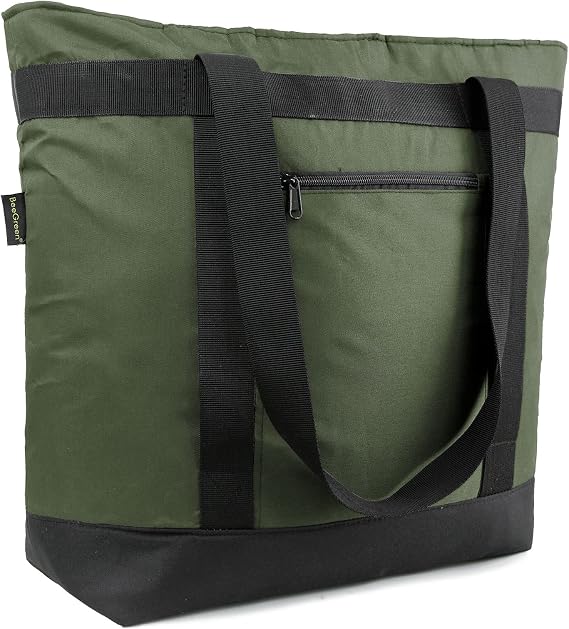 BeeGreen Cooler Bag Soft Insulated Tote for Beach Travel Grocery Shopping Lunch Portable Large Ice Coolers with Handle Hard Freezer Bags with Zippered Top Foldable Leakproof Delivery Totes Moss