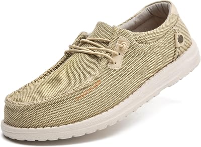 Mens Canvas Slip on Shoes Casual Hands Free Loafers Breathable Stretch Easy Walking Slip-Ons Lightweight Soft Boat Shoes