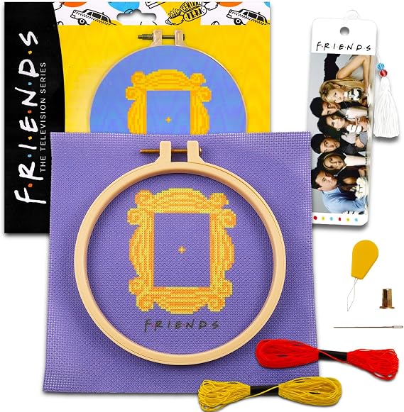 Friends Cross Stitch Kit for Teens, Adults - Hand Embroidery Bundle with DIY Needlework Craft Plus Bookmark | Friends TV Show Merchandise for Women