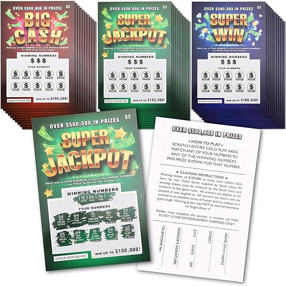 30 Pack Fake Scratch Off Lottery Tickets, Gag Prank Winning Lotto Ticket Cards (3 Designs)