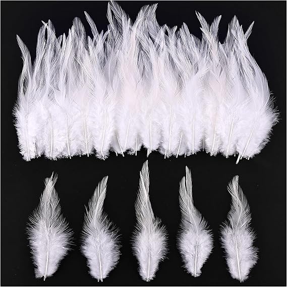 THARAHT 200pcs White Saddle Hackle Rooster Feather Loose Bulk 5-7 inch 12-17cm for DIY Dream Catcher Decoration Natural Saddle Hackle Rooster Feather