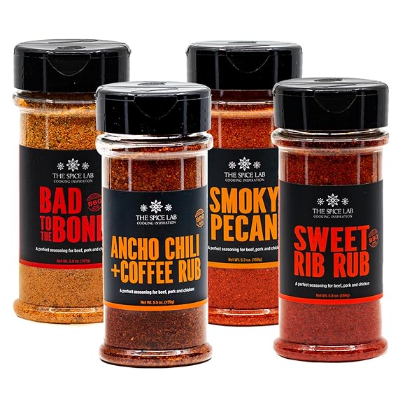 4 Shaker Jars Grilling Gift Set of BBQ Premium Grill Seasonings - Ultimate BBQ Accessories Set, a Must for every grill - Our Gourmet Grilling set of BBQ Seasonings for Pork, Beef, Chicken, and Vegetables. Good for all Around Cooking & Air Fryers - Great Gift for Men or a Gift for Dad. By The Spice Lab