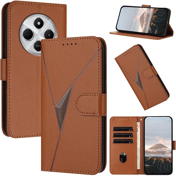 Compatible Xiaomi Redmi 14C Case Notebook Type Redmi 14C Case Folio 3D Triangle Pattern Redmi 14c Cover Redmi 14c Smartphone Case Comfortable Stand Function Card Storage Redmi14c Mobile Case