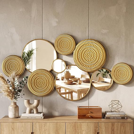 Wall Mirror Decor,45"x 23" Wall Sculpture Mirror with Metal Frame