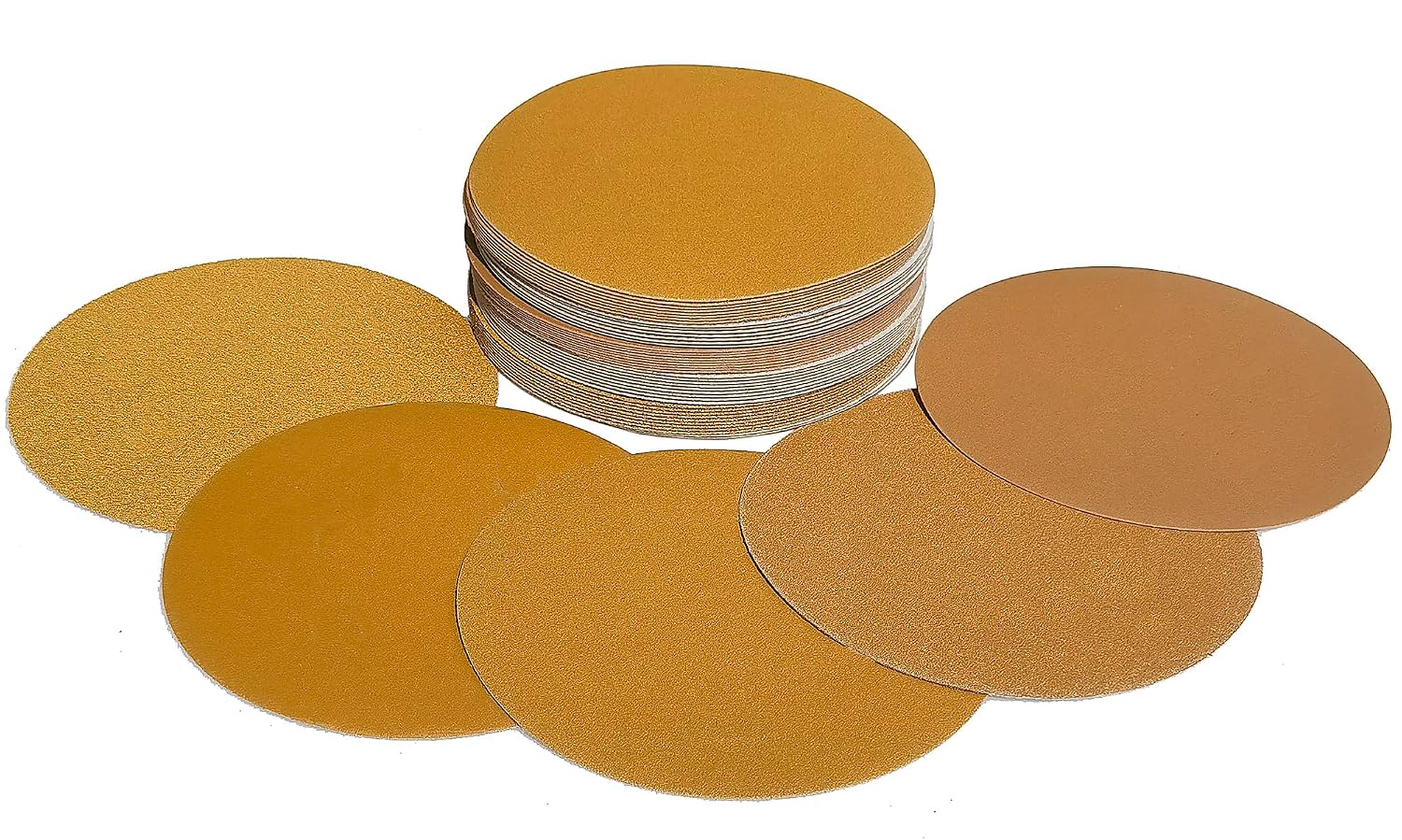 50 PCS 6 Inch No-Hole Gold Sanding Disc Kit -10 Each of 80, 120, 220, 320, 400 Grits, 6 Hook & Loop Backing Sandpaper for DA Sander, Sanding Automotive Paint, Woodworking Wood, Metal