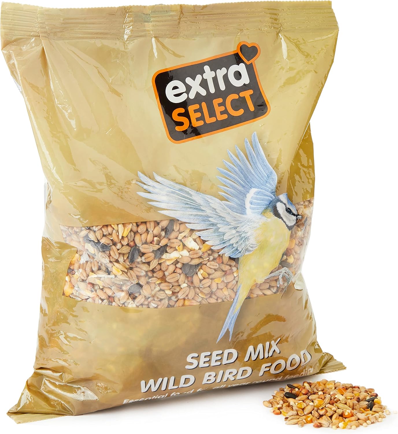 Extra Select Wild Bird Seed Mix with Black Sunflower Seeds, Wheat, Dari, Millet Seeds - Nutrient Rich Wild Bird Food for Small Birds - 1kg