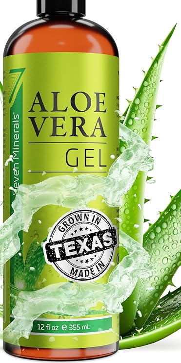 Seven Minerals Aloe Vera Gel - 98.7% Organic, Big 12 oz - NO XANTHAN, so it Absorbs Rapidly with No Sticky Residue - made from REAL JUICE, NOT POWDER