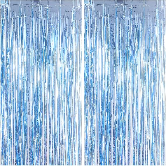 2pcs Tinsel Curtain Blue Glitter, 3ft X 6.4ft Aluminum Foil Flow Curtain Background Streamer, Girls Tinsel Curtains Pastel Foils Fringe,Birthday Party Wedding Backdrop Decoration(Light Blue)
