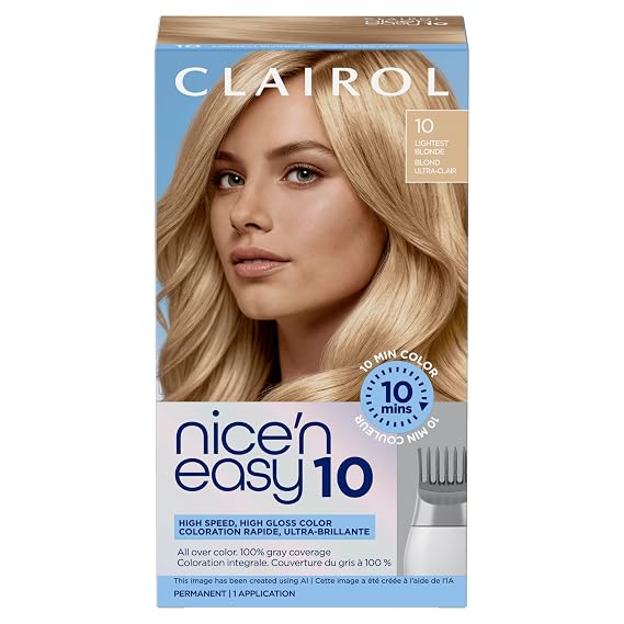 Clairol Nice'N Easy 10 Permanent Hair Dye, 10 Lightest Blonde | Pack of 1