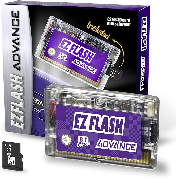 EZ Flash AIR Advance. Retro-Themed Flash Cart for GBA + 32 GB SD Card Pre-Loaded with Games | Collectors Packaging