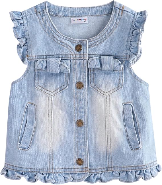 Mud Kingdom Denim Vest for Little Girls Button-Down Sleeveless Outerwear Lapel Retro Ripped