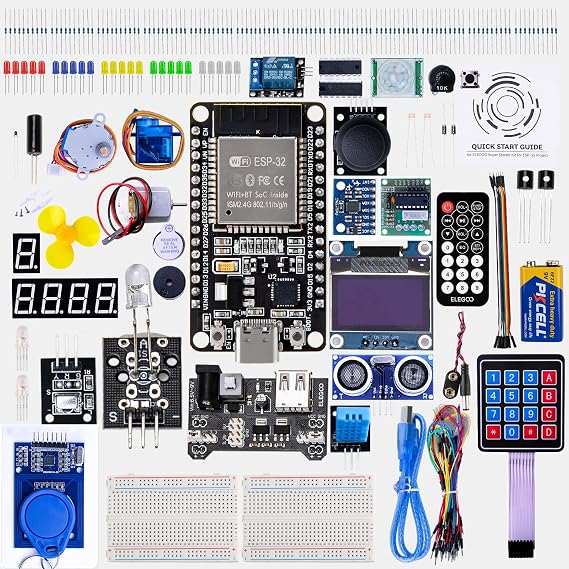 ELEGOO ESP-32 Starter Kit with Tutorial & Board Compatible with Arduino IDE Development Board USB-C Dual-Core Microcontroller Support AP/STA/AP+STA CP2102 Chip for Maker & DIY Projects