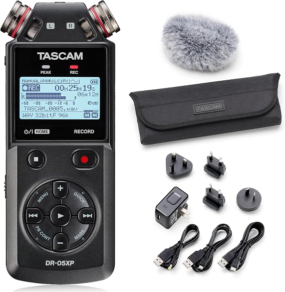 TASCAM DR-05XP Recorder with Windscreen, Power Adapter and Case
