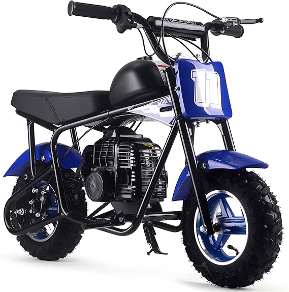 Rascal001 Gas Mini Bike, 49CC 2-Stroke Kids Dirt Bike, EPA Approved Gas Powered with Front Fork and Rear Mono Shock, Up to 25 Mph, Weight Support Up to 120 LBS (Blue)