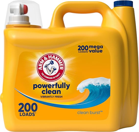 ARM & HAMMER Liquid Laundry Detergent, Clean Burst Fresh, 200 fl oz, 200 Loads, HE Laundry Detergent Liquid