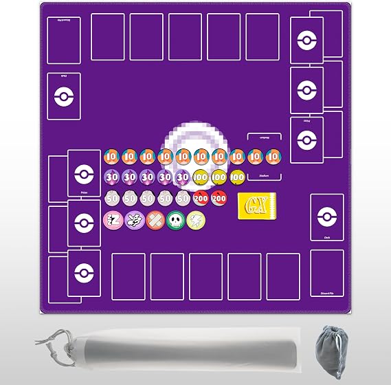 Playmat for Trading Card Game – 2-Player Trainer Mat with Damage Counters and Professional Storage Bag (Purple, Large)