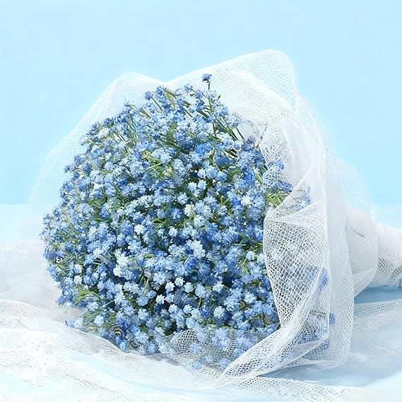 6 Pcs Blue Artificial Flowers, Baby Breath Flowers Artificial, Gypsophila Artificial Flowers Fake Flowers Decorative for DIY Wedding Bouquet, Party Decorations