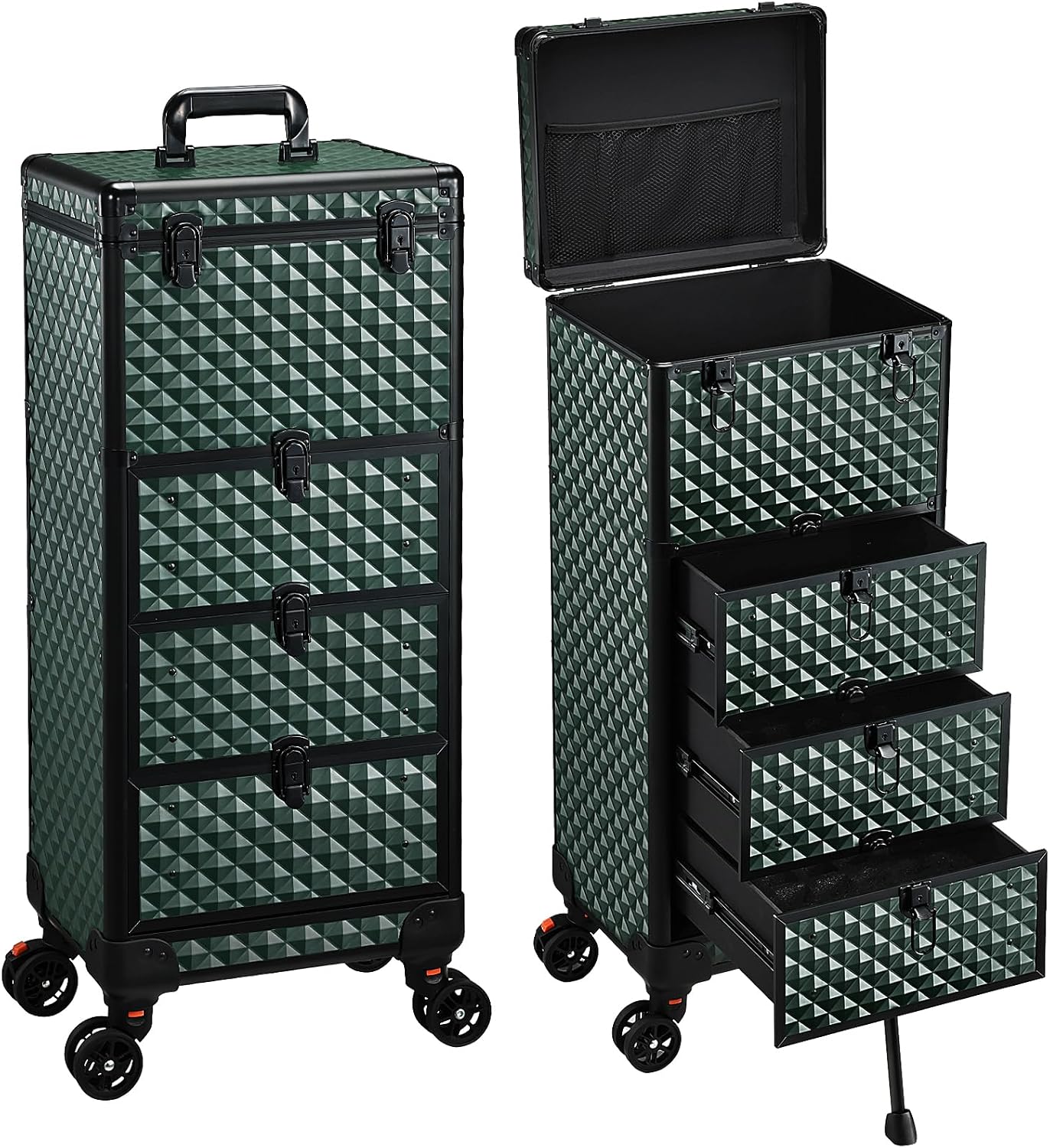 Stagiant Makeup Trolley Vanity Case Large Makeup Case Lockable Make Up Box Organiser with 3 Drawers Hairdressing Trolley on Wheels Beauty Nail Technician Cases Green